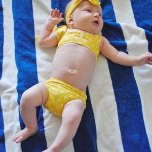 Itsy bitsy teeny weeny yellow polka dot retro bikini swimsuit vintage Baby size newborn to 12 months image 2