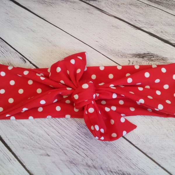 Retro Red & white polka dot baby girl headband bow tie size 0-12 mos