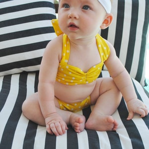 Itsy bitsy teeny weeny yellow polka dot retro bikini swimsuit vintage Baby size newborn to 12 months image 3