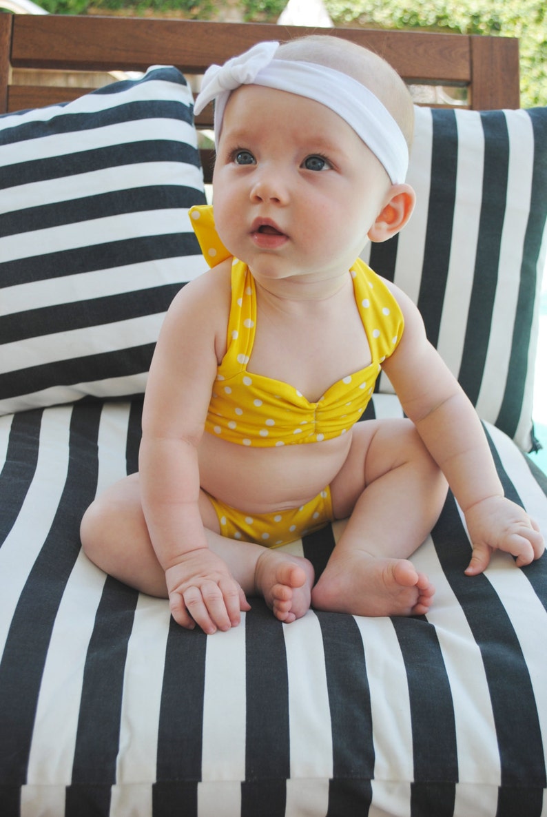 Itsy bitsy teeny weeny yellow polka dot retro bikini swimsuit vintage Baby size newborn to 12 months image 3