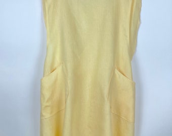 3XL Linen All Day Apron, Linen Apron Dress, Soft Lemon Yellow Linen Apron, Linen Beach Cover-up