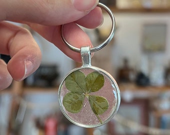 REAL Lucky Four Leaf Clover Keychain