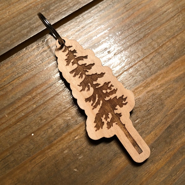 Pine Tree Wooden Keychain