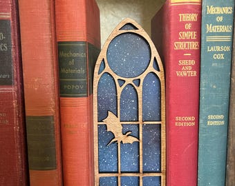 Night Sky Dragon Window | Fantasy Reader Book Shelf Decor