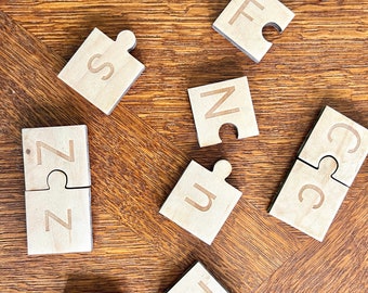 Alphabet Matching Game: Laser Engraved Wood, Uppercase and Lowercase