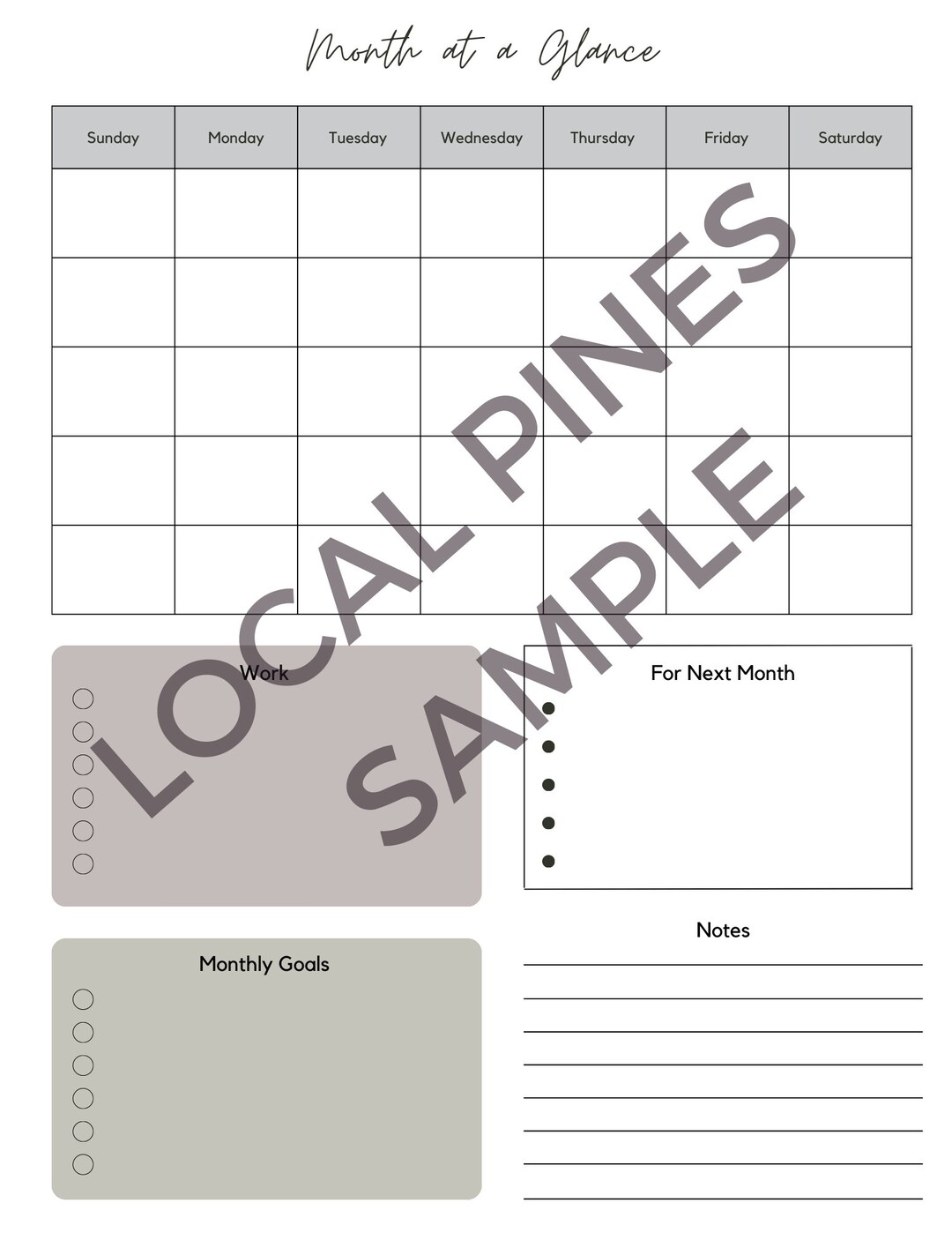 Month at a Glance *digital Download* - Etsy