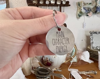 Bookish Keychain: Main Character Energy, Laser Engraved Silver Disc