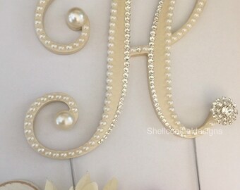 Ready to Ship Wedding Cake Topper Ready to Purchase Letter H Cake Topper Pearl Cake Topper Monogram Cake Topper Gatsby Cake Topper