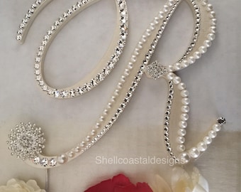 Monogram Cake Topper Wedding Cake Topper Gatsby Cake Topper Crystal Cake Topper Pearl Cake Topper Gatsby Wedding Beach Cake Topper