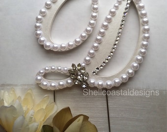 Custom Cake Topper Monogram  Cake Topper Wedding Cake Topper Pearl Cake Topper Winter Wedding Cake Decorations Rustic Cake Topper