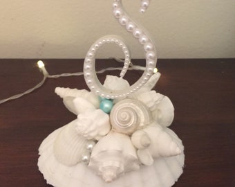 Ready to Ship Ready to Purchase Shell Cake Topper Seashell Cake Topper Beach Cake Topper Monogram Cake Topper Beach Wedding Letter S