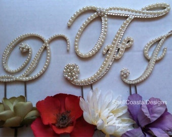 3 Initial Monogram Cake Topper Pearl Cake Topper Wedding Cake Topper Crystal Cake Topper Gatsby Cake Topper Beach Wedding Rustic Cake Topper