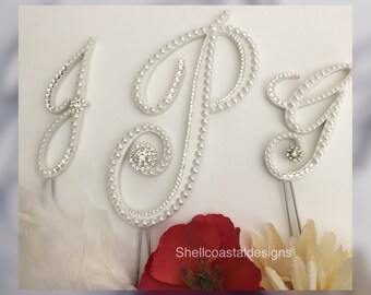 Monogram Cake Topper Wedding Cake Topper Pearl Cake Topper Crystal Cake Topper Custom Cake Topper Rustic Cake Topper Gatsby Cake Topper