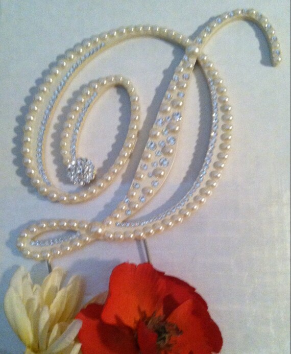Monogram Wedding Cake Topper Pearl Wedding Cake Topper With Etsy