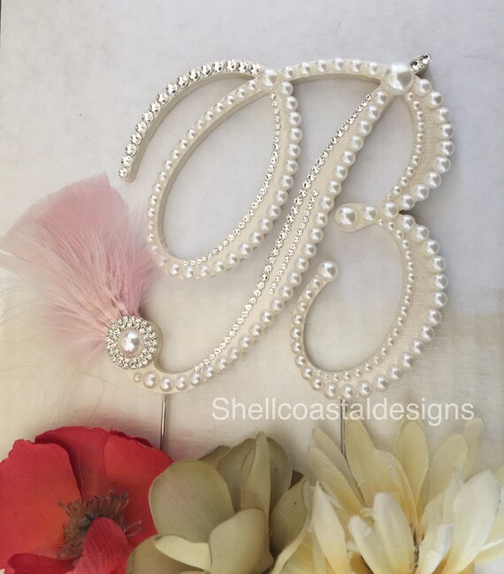 Pearl Cake Topper Wedding Cake Topper Monogram Cake Topper Etsy