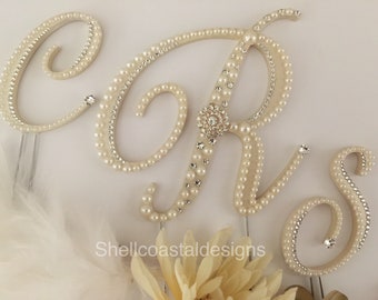 3 initial Monogram Cake Topper Pearl Cake Topper Wedding Cake Topper Rustic Cake Topper Crystal Cake Topper Gatsby Cake Topper Engagement