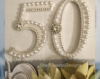 Birthday Cake Topper Wedding Cake Topper Anniversary Cake Topper 50th Cake Topper Cake Topper Pearl Cake Topper Monogram Cake Topper