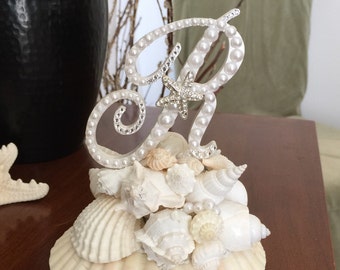 Wedding Cake Topper Shell Cake Topper Seashell Cake Topper Monogram Cake Topper Pearl Cake Topper Destination Cake Topper Beach Wedding