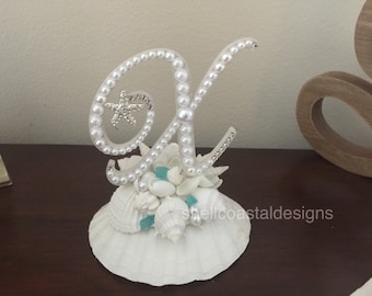 Ready to Ship Ready to Purchase Shell Cake Topper Seashell Cake Topper Beach Cake Topper Beach Wedding Destination Wedding Letter J