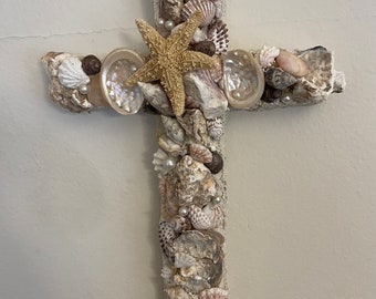Seashell Cross Cottage Home Decor Beach Decor Coastal Cross Shell Cross Romantic Decor Beach Cross Coastal Decor