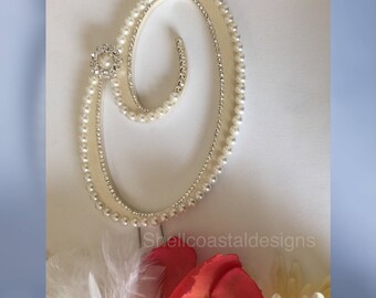 Wedding Cake Topper Pearl Cake Topper Monogram Cake Topper Swarovski Cake Topper Beach Wedding Custom Cake Topper Cake Decoration