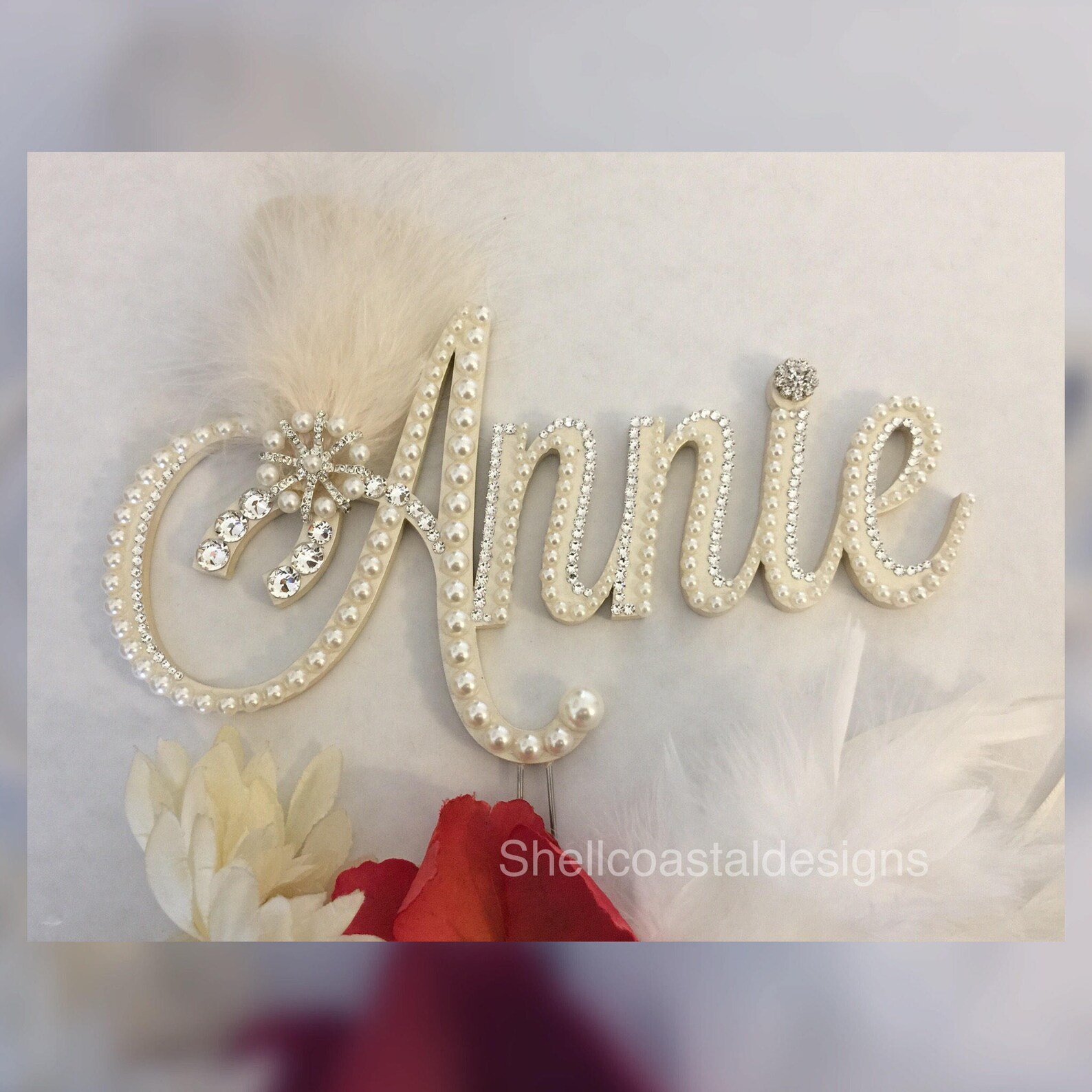 Custom Cake Topper Name Cake Topper Pearl Cake Topper Crystal Etsy