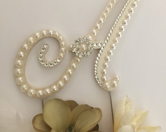 Pearl Cake Topper Wedding Cake Topper Monogram Cake Topper Crystal Cake Topper Custom Cake Topper Rustic Wedding Rustic Cake Topper