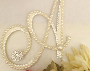 Custom Cake Topper Pearl Wedding Cake Topper Monogram  Cake Topper w/Swarovski Crystals Letter A Resort Wedding Destination