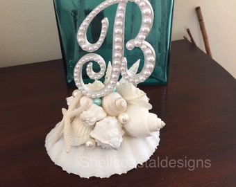 Ready to Ship Ready to Purchase Shell Cake Topper Seashell Cake Topper Beach Cake Topper Monogram Cake Topper Beach Wedding Letter B