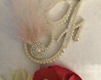 Monogram Wedding Cake Topper Pearl Cake Topper w/ Swarovski Crystals Vintage Hollywood Gatsby Wedding Art Deco Wedding Letter F Any letter
