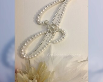 Monogram Cake Topper Custom Cake Topper Pearl Cake Topper Rustic Cake Topper Wedding Cake Topper Gatsby Cake Topper Crystal Cake Topper