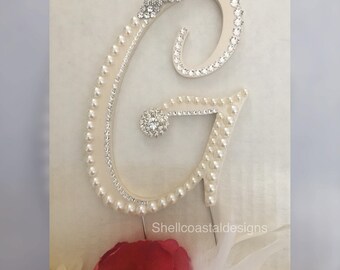 Ready to Ship Wedding  Cake Topper Pearl Cake Topper Monogram Cake Topper Custom Cake Topper Gatsby Cake Topper Cake DWinter Wedding