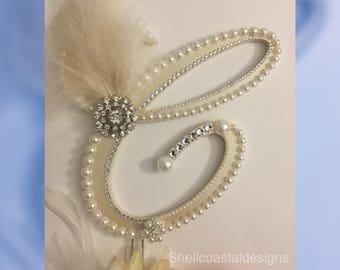Monogram Cake Topper Wedding Cake Topper Pearl Cake Topper Gatsby Cake Topper Custom Cake Topper Rustic Cake Topper Custom Wedding
