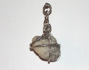 Wire-Wrapped Milky Quartz Pendant, Silver Copper Wire
