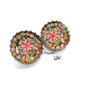 Handmade Resin Collage and Fruit Earrings - Recycled Jewelry