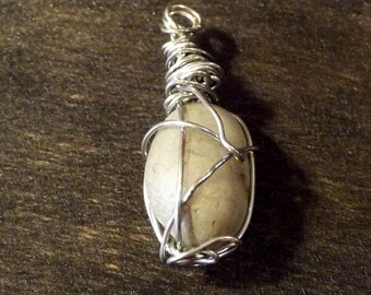 White River Rock Pendant, Small River Rock, Aluminum Silver Wire-Wrapped Pendant, Natural Jewelry, Nature Jewelry, Whimsical Jewelry