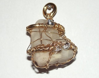 Golden Copper Wire and Quartz Pendant