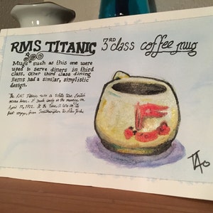 RMS Titanic 3rd Class Coffee Mug, Original Watercolor Painting 9 x 6 inches