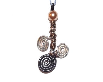 Triple Spiral Wire Wrapped Pendant with Pearl, Art Nouveau Pendant, Wire-Wrapped Pendant, Wire-Wrapped Jewelry