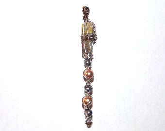 Grey Tiger Eye Lapel Pin, Pendant Style Lapel Pin, Silver Wire-Wrapped Pin with Pearls, Whimsical Jewelry, Handmade Jewelry Brooch