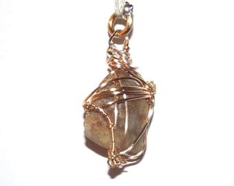 Ornate Wire-Wrapped Milky Quartz Pendant, Art Nouveau Pendant, Gold and Quartz Pendant