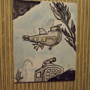 Steampunk Submarine Painting, 8 × 10 inches