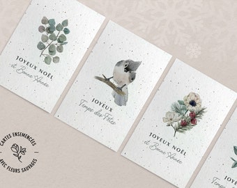 Forêt | Cartes de Noël à semer | Cartes de Noël à planter | Lot de 4 petites cartes de Noël | Papier ensemencé de fleurs sauvages