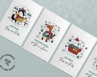 Cute animals | Plantable Christmas cards | Plantable seed paper | Greeting cards with Wildflowers | Set of Christmas cards