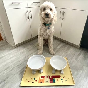 Designer Silicone Dog Mats! Make your dog happy, keep your kitchen clean.