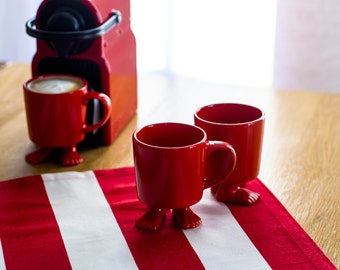 Red Footed Mug Ceramic© Unique *Explorers Collection* Sure to Bring a Smile to Your Day! New Lower Price!