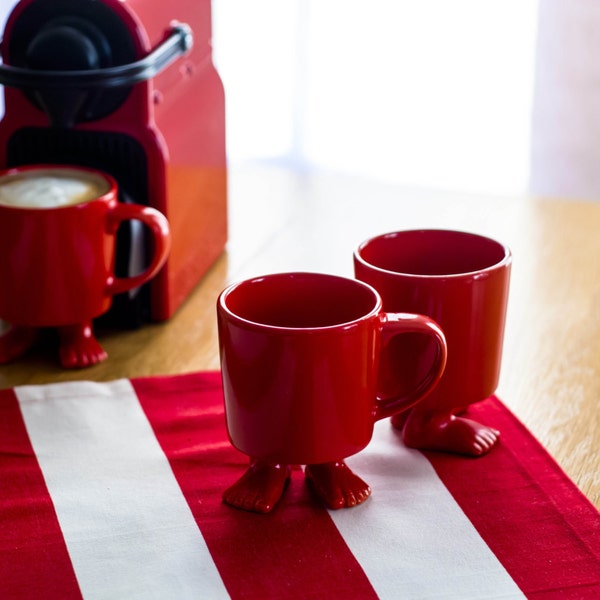 Red Footed Mug Ceramic© Unique *Explorers Collection* Sure to Bring a Smile to Your Day! New Lower Price!