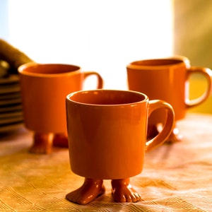 Orange Footed Mug Ceramic *Explorers Collection* Sure to Bring a Smile to Your Day!