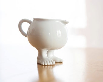 Footed Creamer for Coffee© White Ceramic *Explorers Collection* Bring a Smile Home!