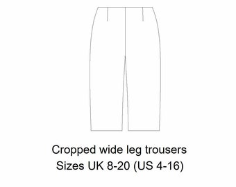 Cropped wide leg trousers pattern in size UK8-20 (US 4-16)